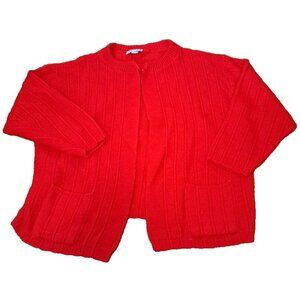Womens Vintage Knit Cardigan Acrylic Red Nan Dorsey 1970s Open Front 42 Large